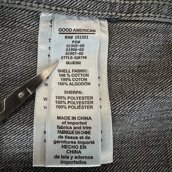 Good American Womens Trucker Blue Jacket Boyfriend Denim Sherpa Collar Size 0/1 - Picture 9 of 15